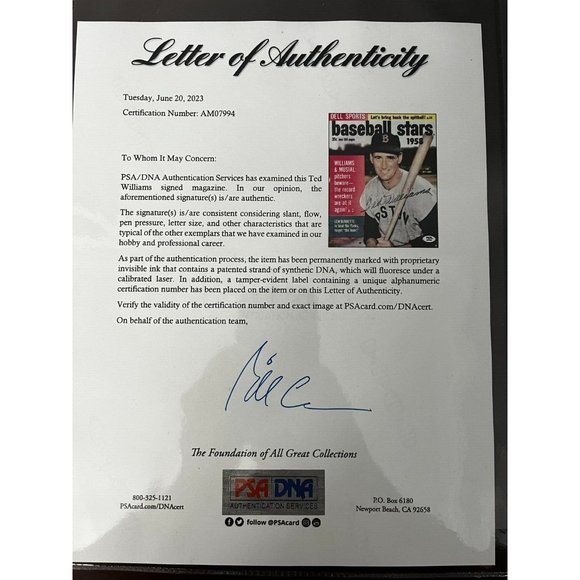 1958 Ted Williams Signed Auto Autographed Baseball Stars Magazine PSA/DNA cert - Picture 8 of 10